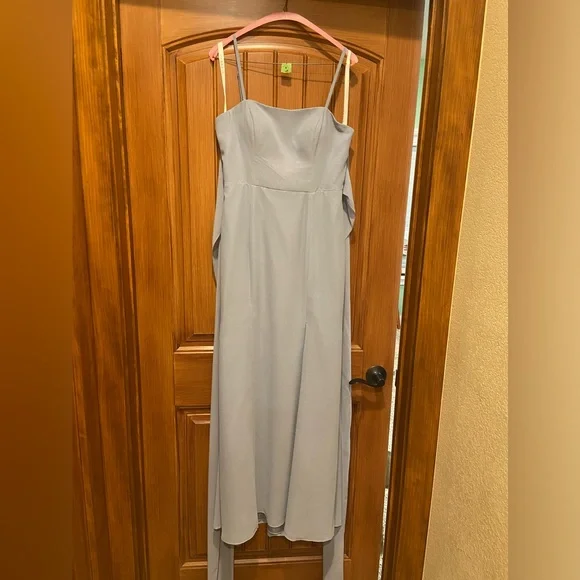 Azazie ‘Cosette’ Bridesmaids Dress Dusty Blue Chiffon - Picture 5 of 10